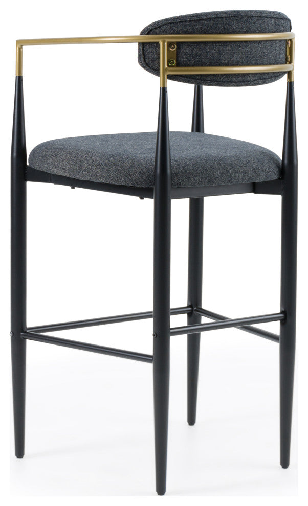 Modrest Buchtel Mid-Century Dark Grey, Gold Arm, Black Bar Chair