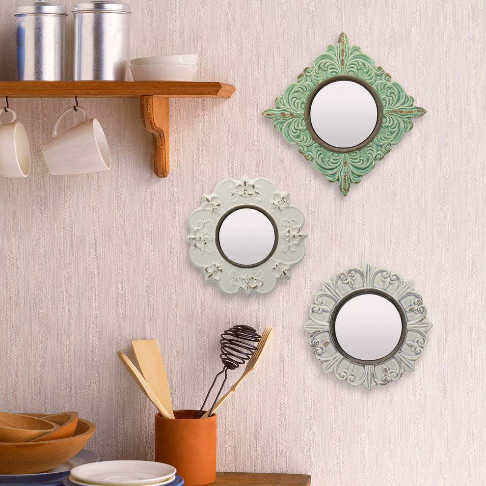 Worn Pale Ocean Ceramic Distressed Wall Mirror