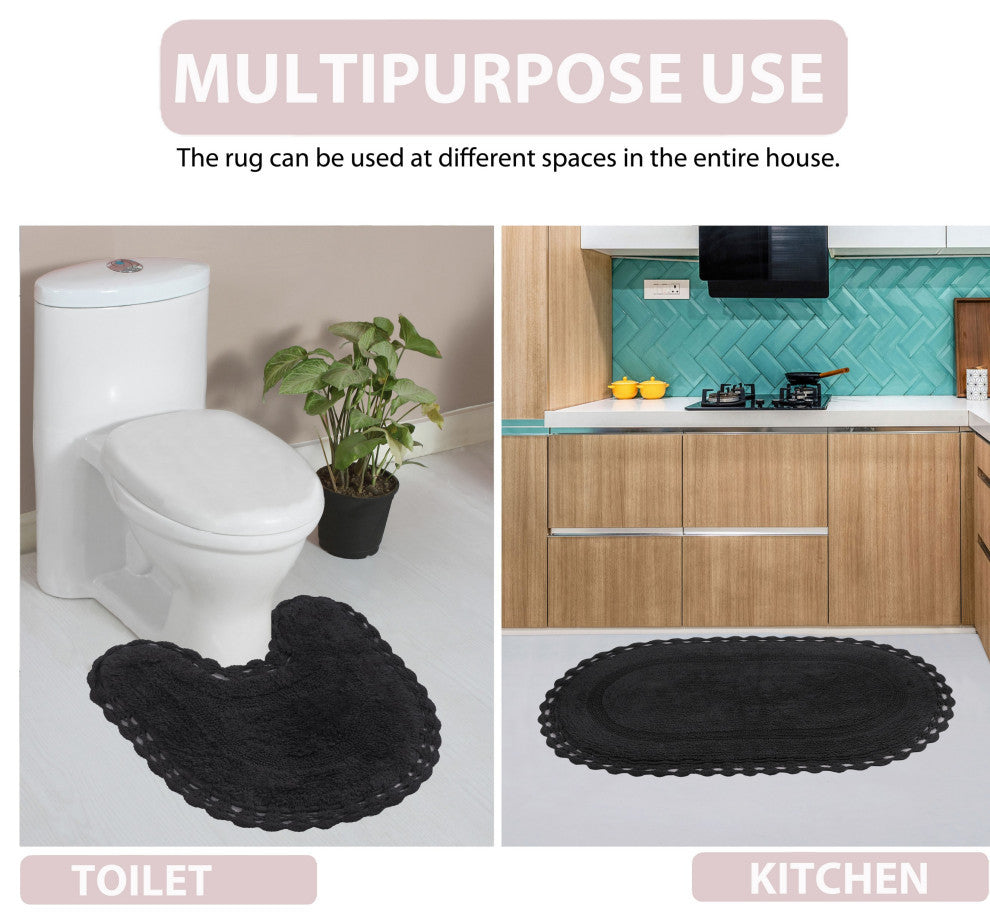 Hampton Crochet Reversible Bath Rug Set, 21x34 Rectangle, Gray