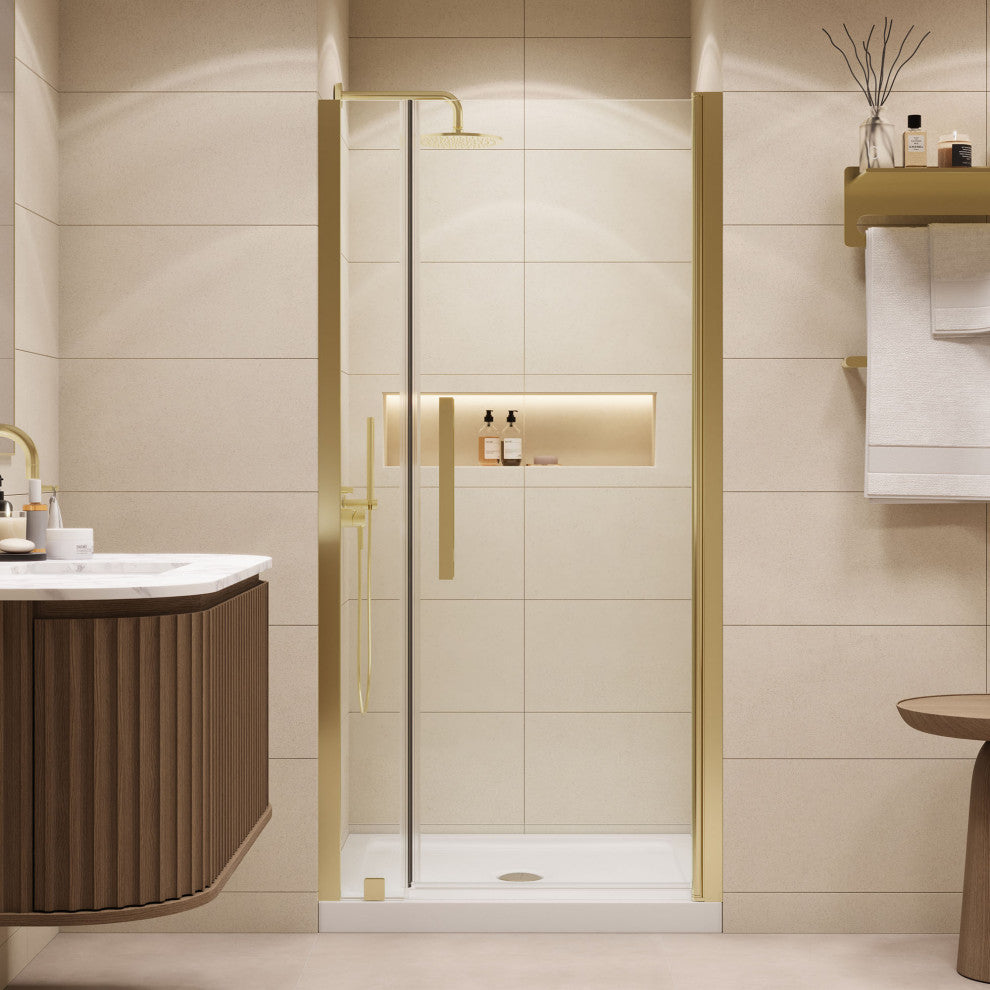 Pasadena 36"Wx36"Dx74 3/4"H Alcove Pivot Shower Kit Gold Base