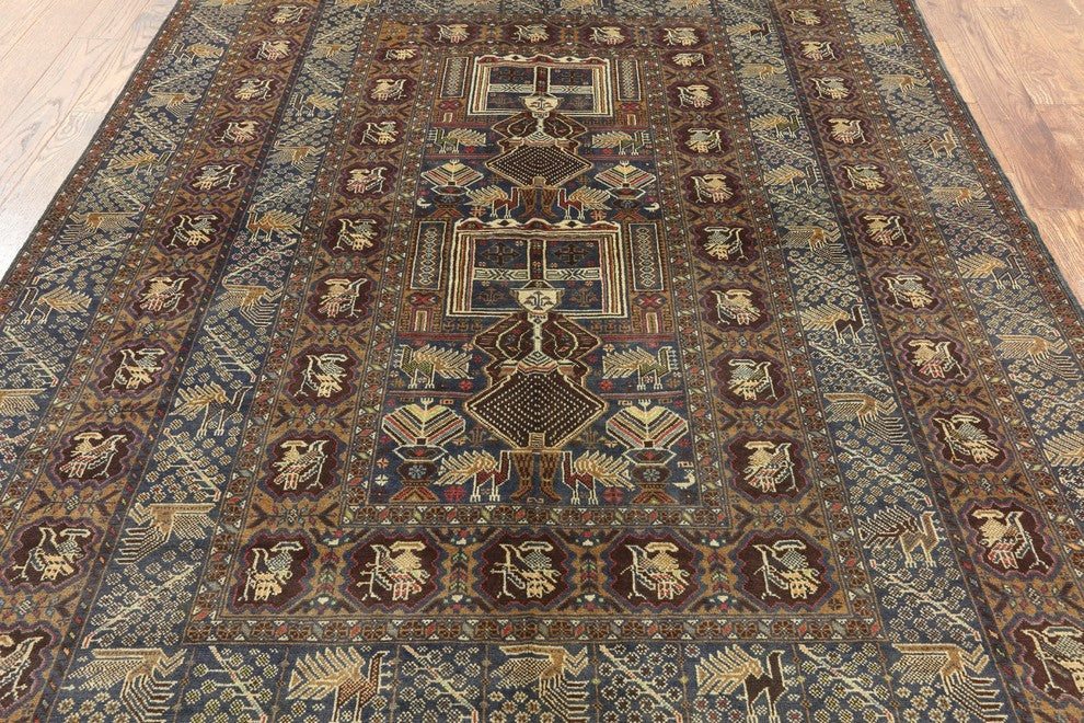 Tribal Hand-Knotted Afghan Wool Navy Blue Rug, 7'x10'