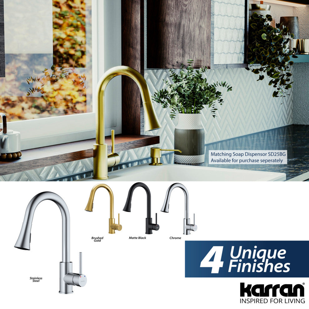 Karran Weybridge Single-Handle Pull-Down Sprayer Kitchen Faucet, Brushed Gold