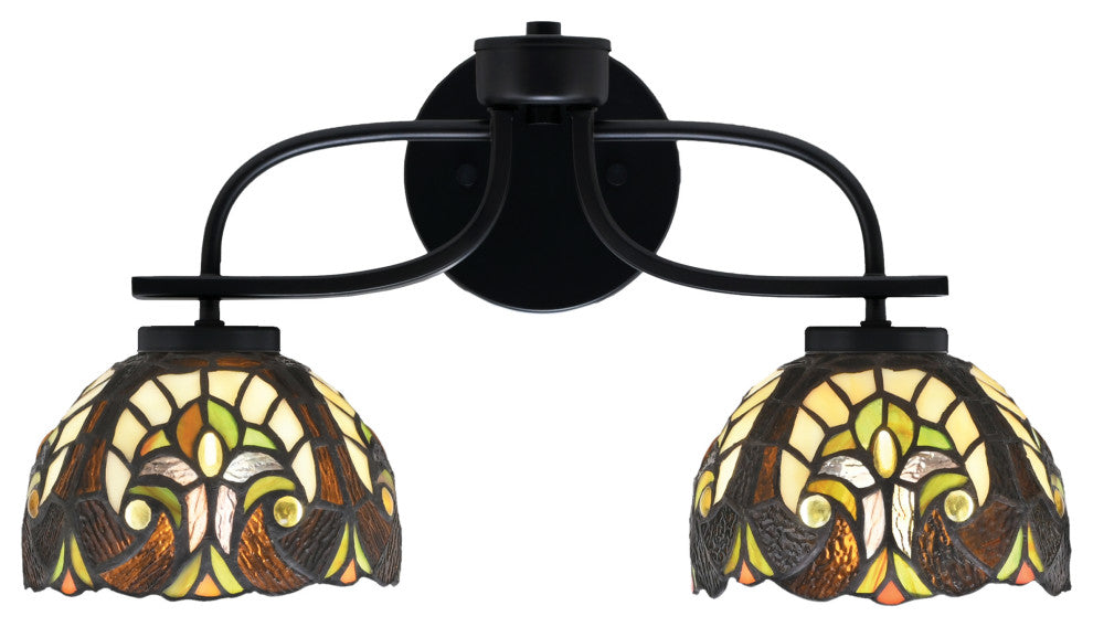 Cavella 2 Light Bath Bar In Matte Black Finish, 7" Ivory Cypress Art Glass