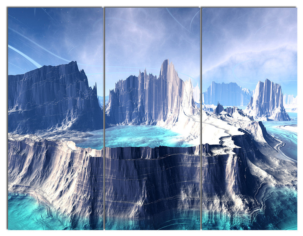 3D Rendered Fantasy Alien Planet, Landscape Triptych Canvas Art, 36x28, 3 Panels