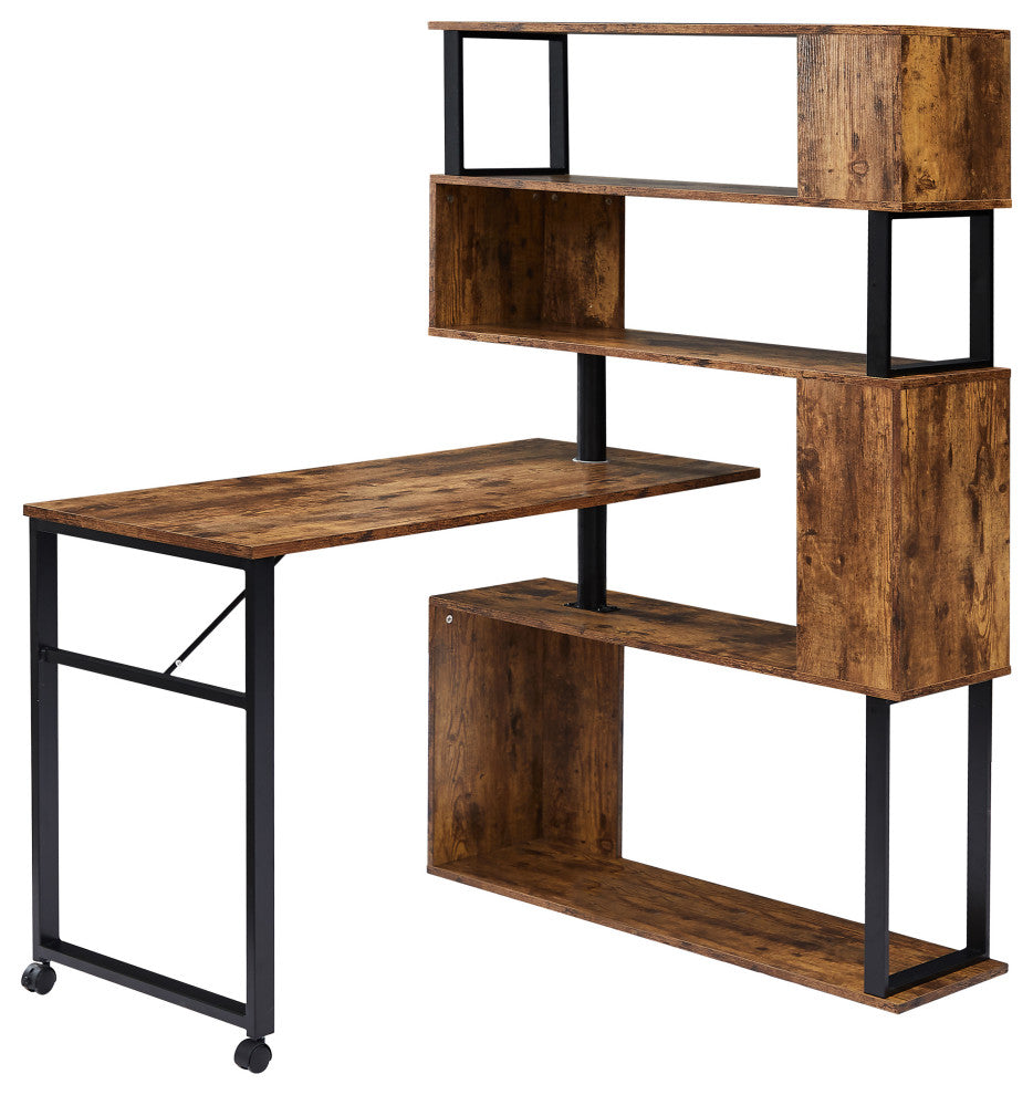 TATEUS Home Office Computer Desk L-Shaped Corner Table, Brown