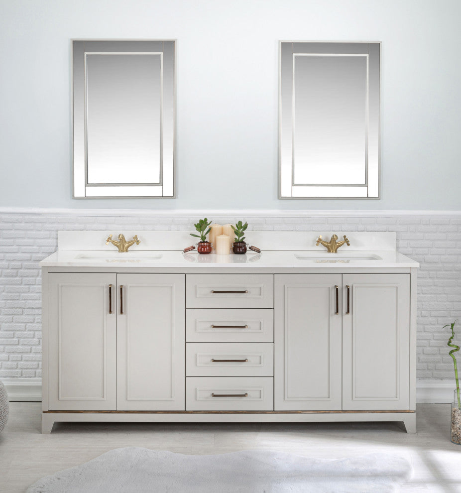 Albia Collection 72" Bathroom Vanity With Sink, Mirror, Countertop, Gray