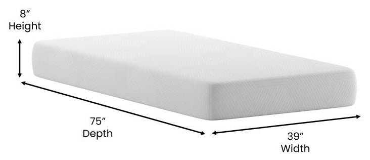 Jasmine Charcoal & Green Tea Cooling Gel Memory Foam 8" CertiPUR-US Mattress, White, Twin
