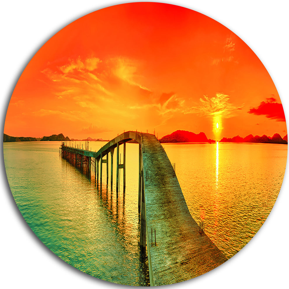 Fabulous Sunset Panorama, Photo Seascape Round Metal Wall Art, 23"