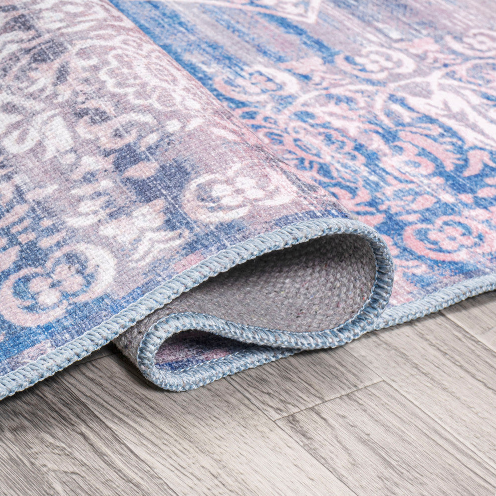 Regis Bohemian Medallion Machine Washable Indoor Area Rug, Blue, 5 X 8