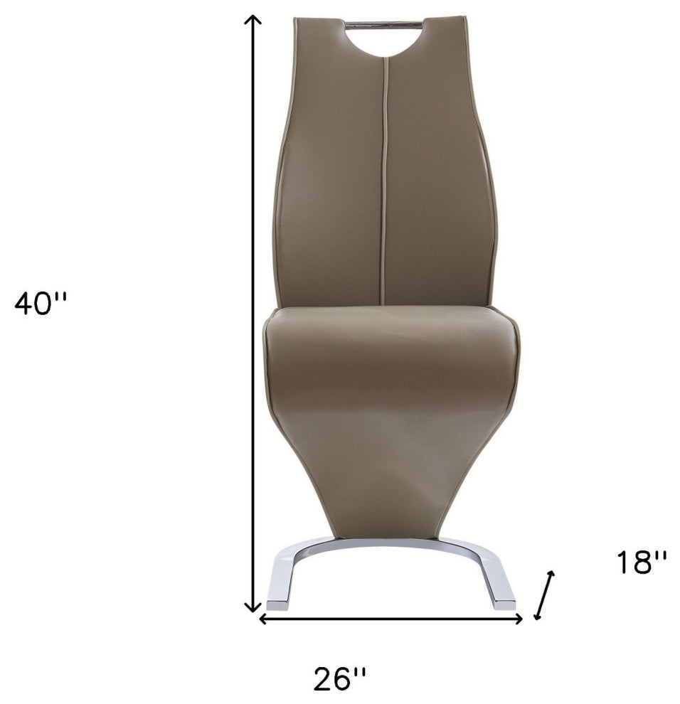 Set of 2 Brown and Silver Upholstered Faux Leather Dining Parsons Chairs