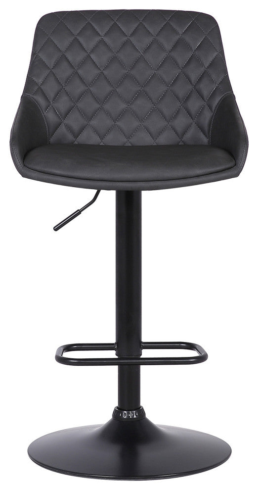 Gray Faux Leather and Black Metal Back Tufted Adjustable Bar Stool