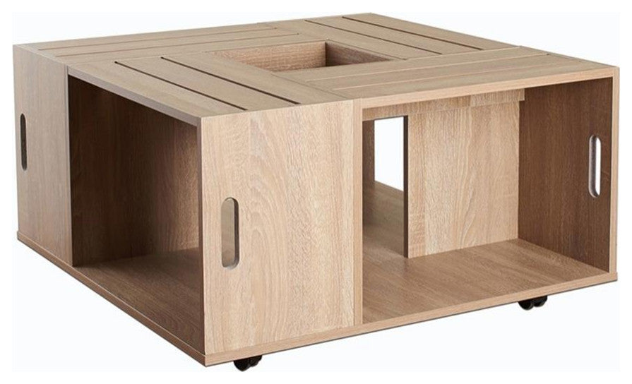 Furniture of America Conteery Wood Coffee Table with Casters in Weathered White