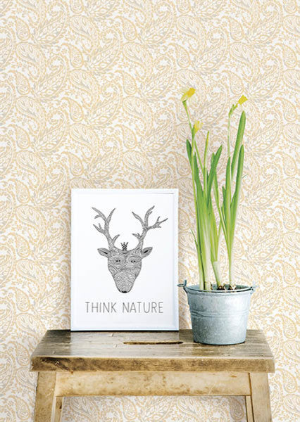 Paisley Wallpaper, Tan and Gray, Bolt