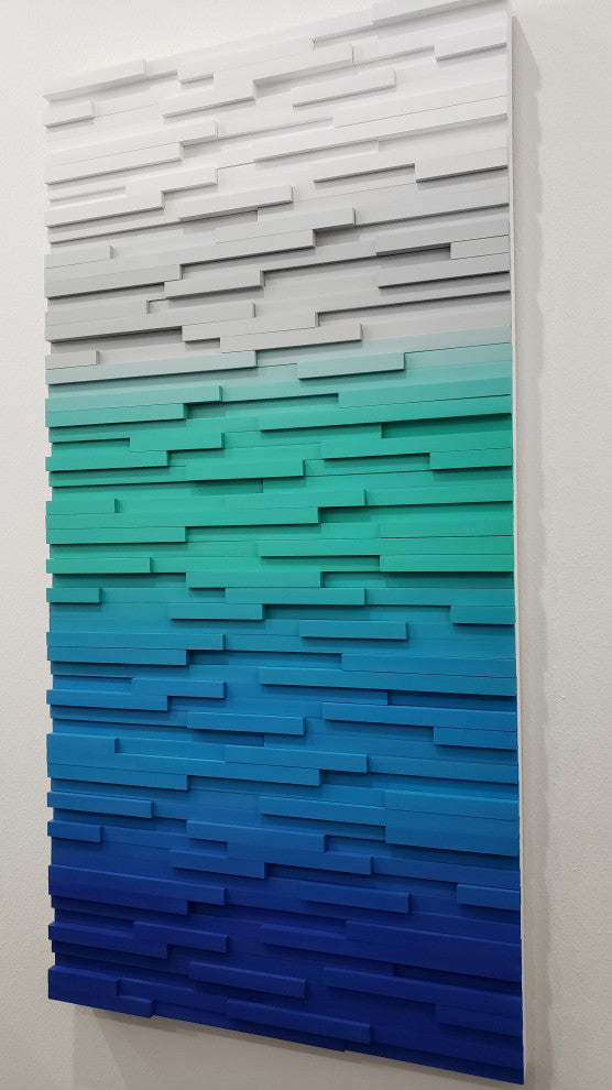 Modern Wood Wall Art Blue Ocean Transitional Ombre, 24"x48"
