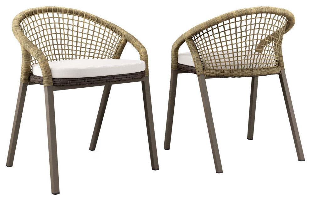 Meadow Outdoor Patio Dining Chairs Set of 2, Natural White