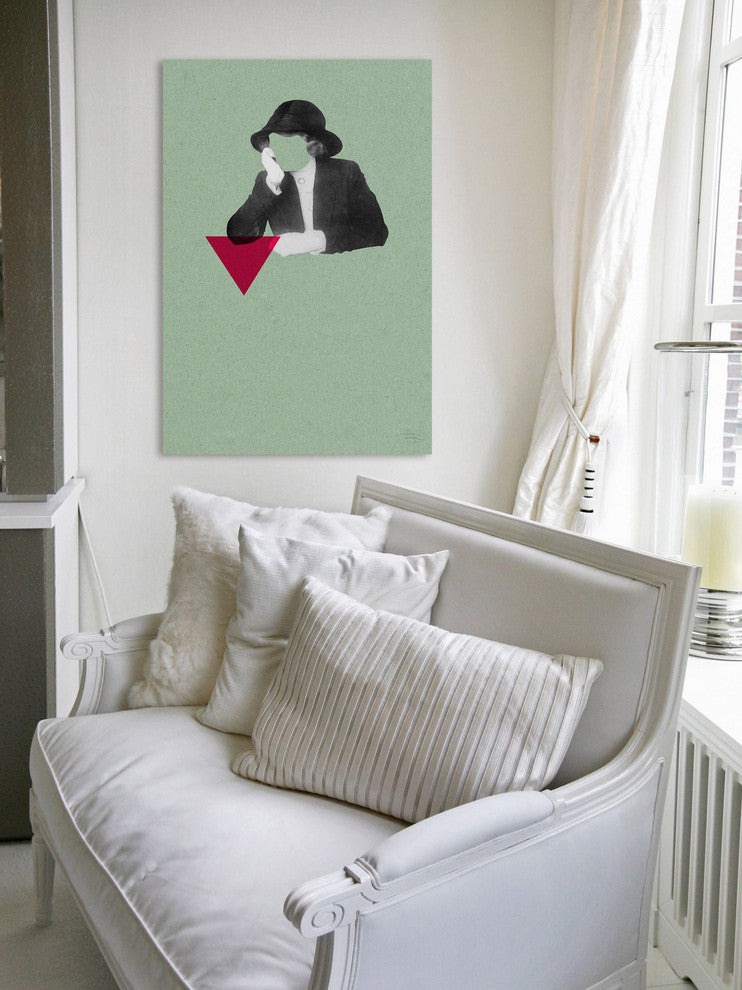 "No Face Verde Triangulos" by Bengoa Vazquez Print Canvas, 40x60