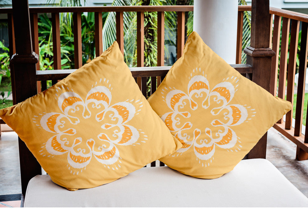 Ikat Mandala Indoor/Outdoor Throw Pillow, Sunshine Yellow, 18x18"