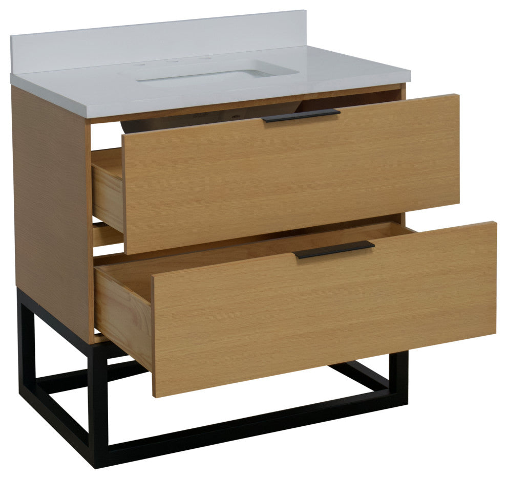 Mia 36" Bathroom Vanity, Blonde, Matte White