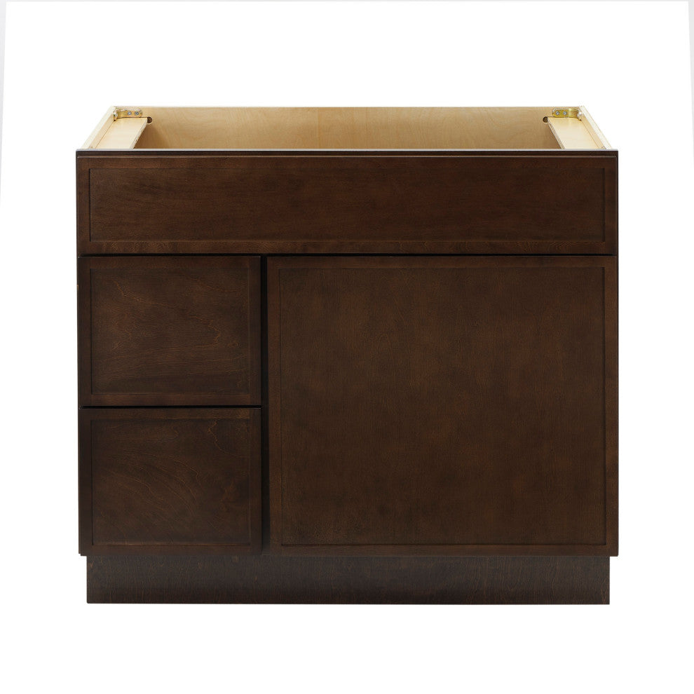 Vanity Art Birch Plywood Single Base Storage Cabinet, Brown, 36 Inch (Left Side Drawers)