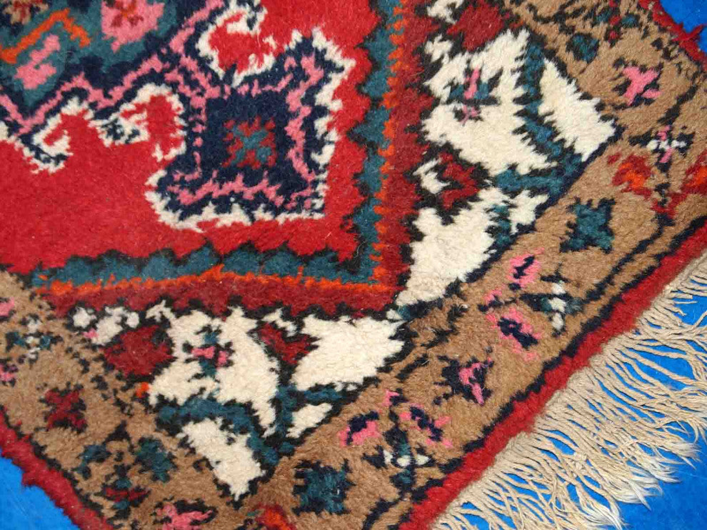 Handmade vintage Persian Hamadan rug 1.3' x 2' (39cm x 63cm) 1960s