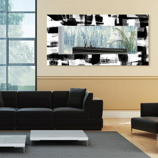 Abstract Rectangular Beveled Wall Mirror on Free Floating Printed Tempered Glass