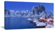 Fishermen Cabins in Winter, Modern Seashore Canvas Wall Art, 40x20