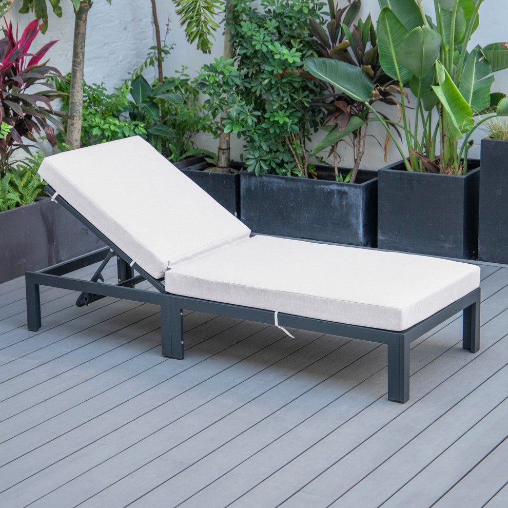 LeisureMod CLBL-77LGR Chelsea Modern Outdoor Chaise Lounge Chair With Cushions