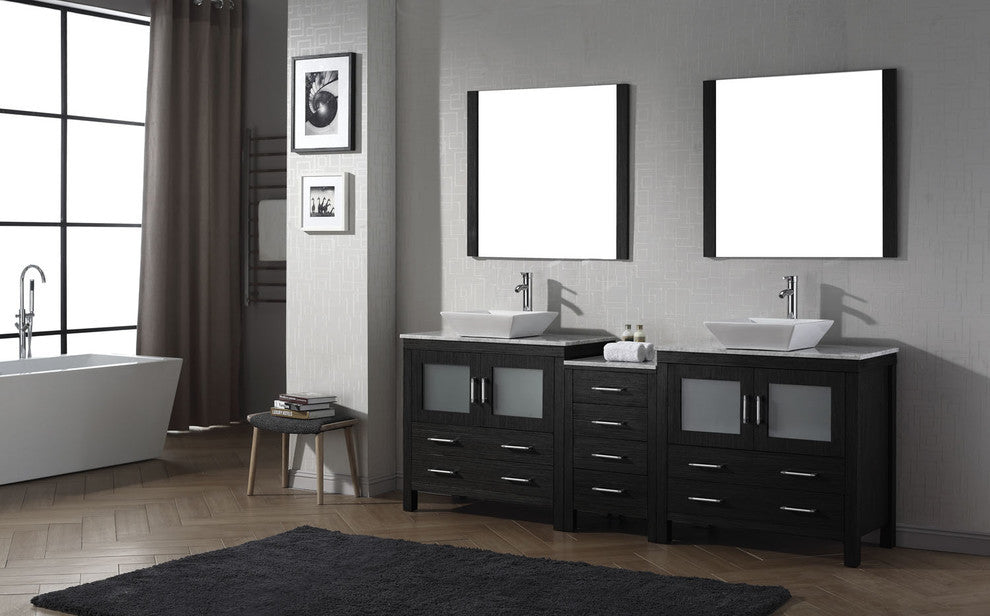 Virtu Dior 82" Double Bathroom Vanity, Zebra Gray With Faucet and Mirrors