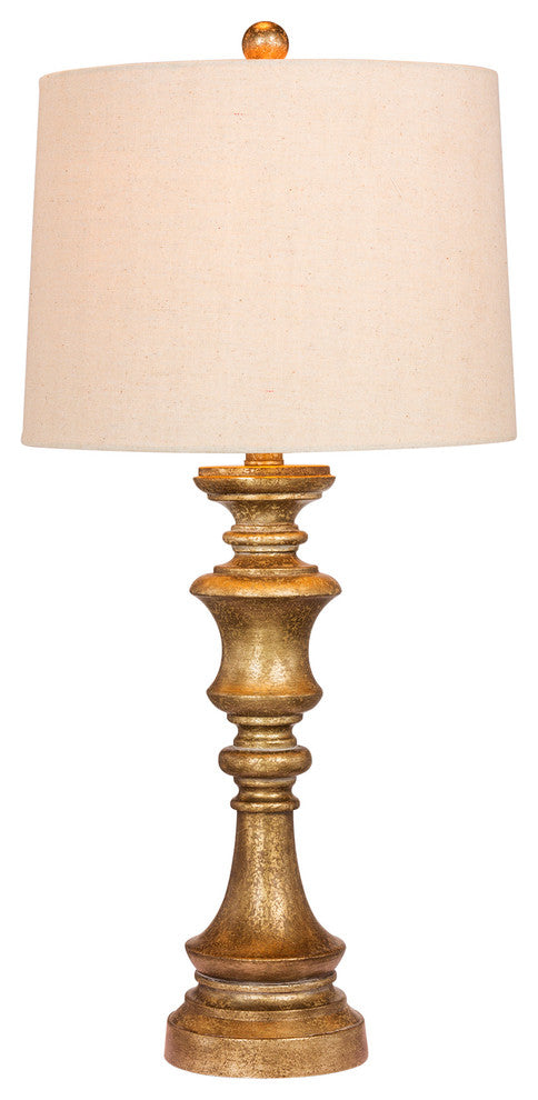27.75" Candlestick Resin Table Lamp, Antiqued Gold Leaf