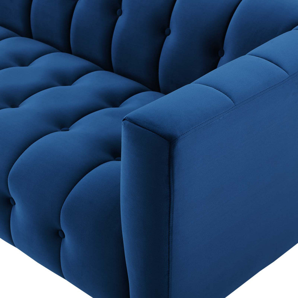 Tufted Sofa, Velvet, Blue Navy, Modern, Living Lounge Hotel Lobby Hospitality