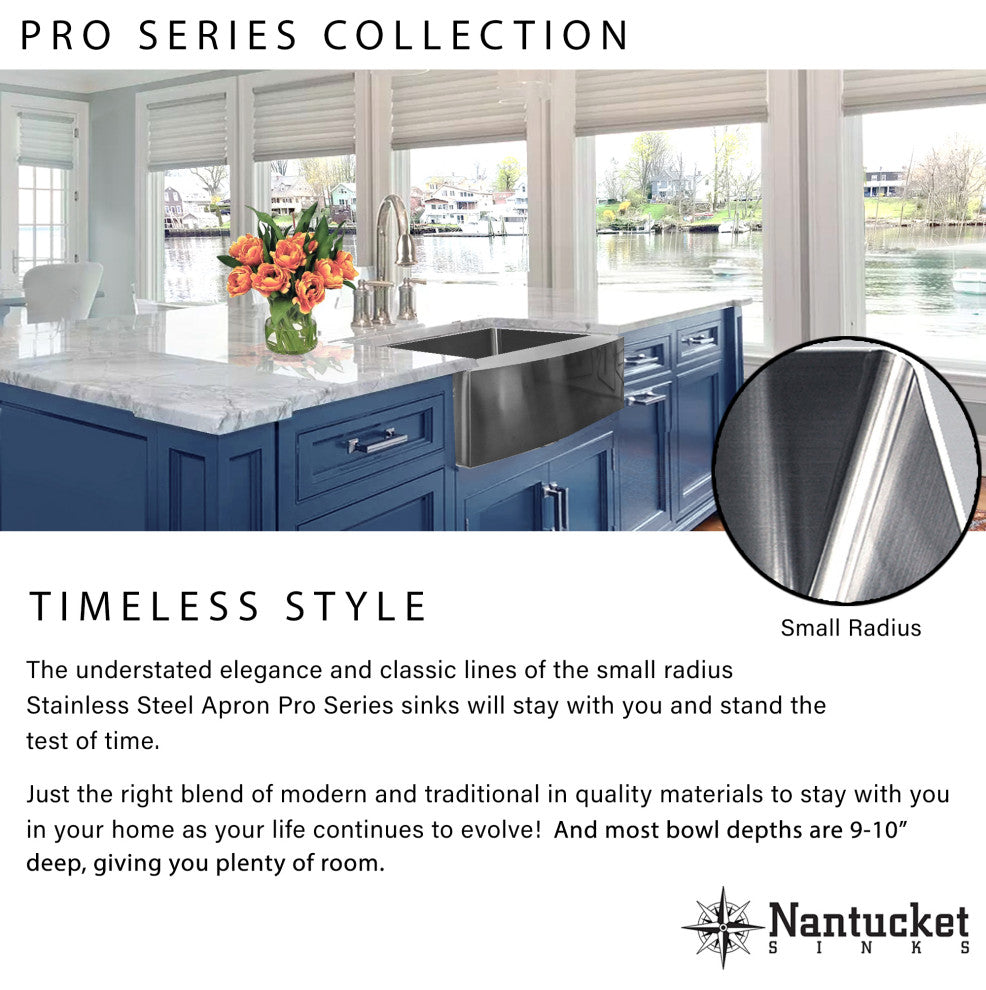 Nantucket Sinks 30" Pro Series Apron Farmhouse Stainless Steel Kitchen Sink