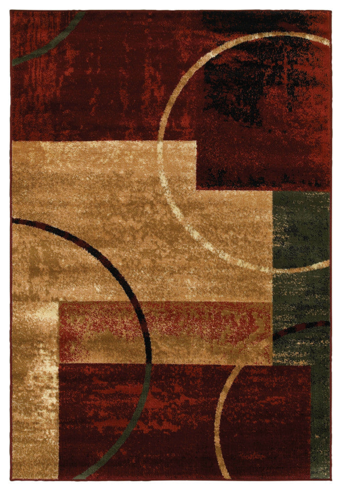 5" x 7" Red and Brown Geometric Area Rug