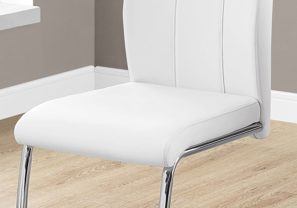 Dining Chair, Set Of 2, Side, Upholstered, Kitchen, Pu Leather Look, White