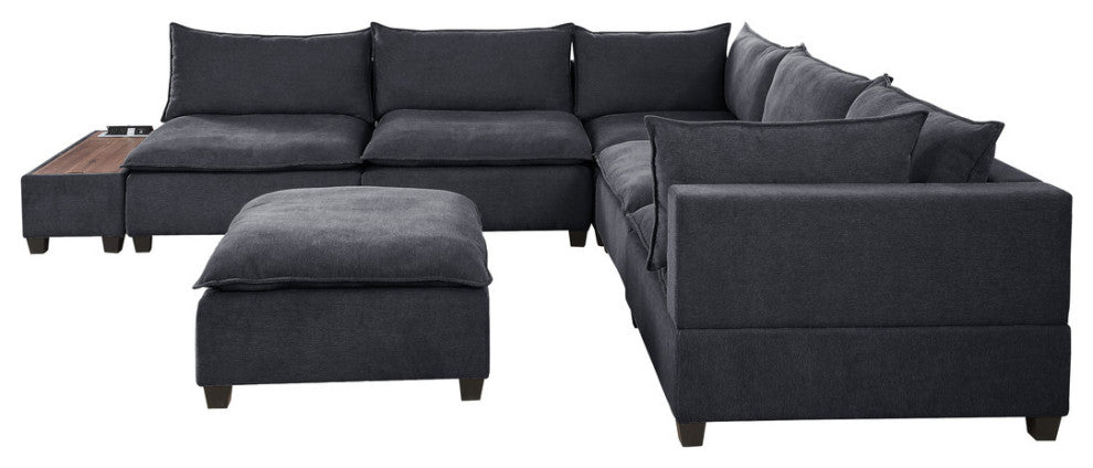 Madison Down Feather Sectional Sofa, Ottoman and USB Storage Console Table, Dark