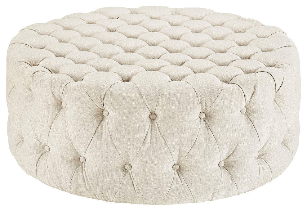 Amour Upholstered Fabric Ottoman, Beige