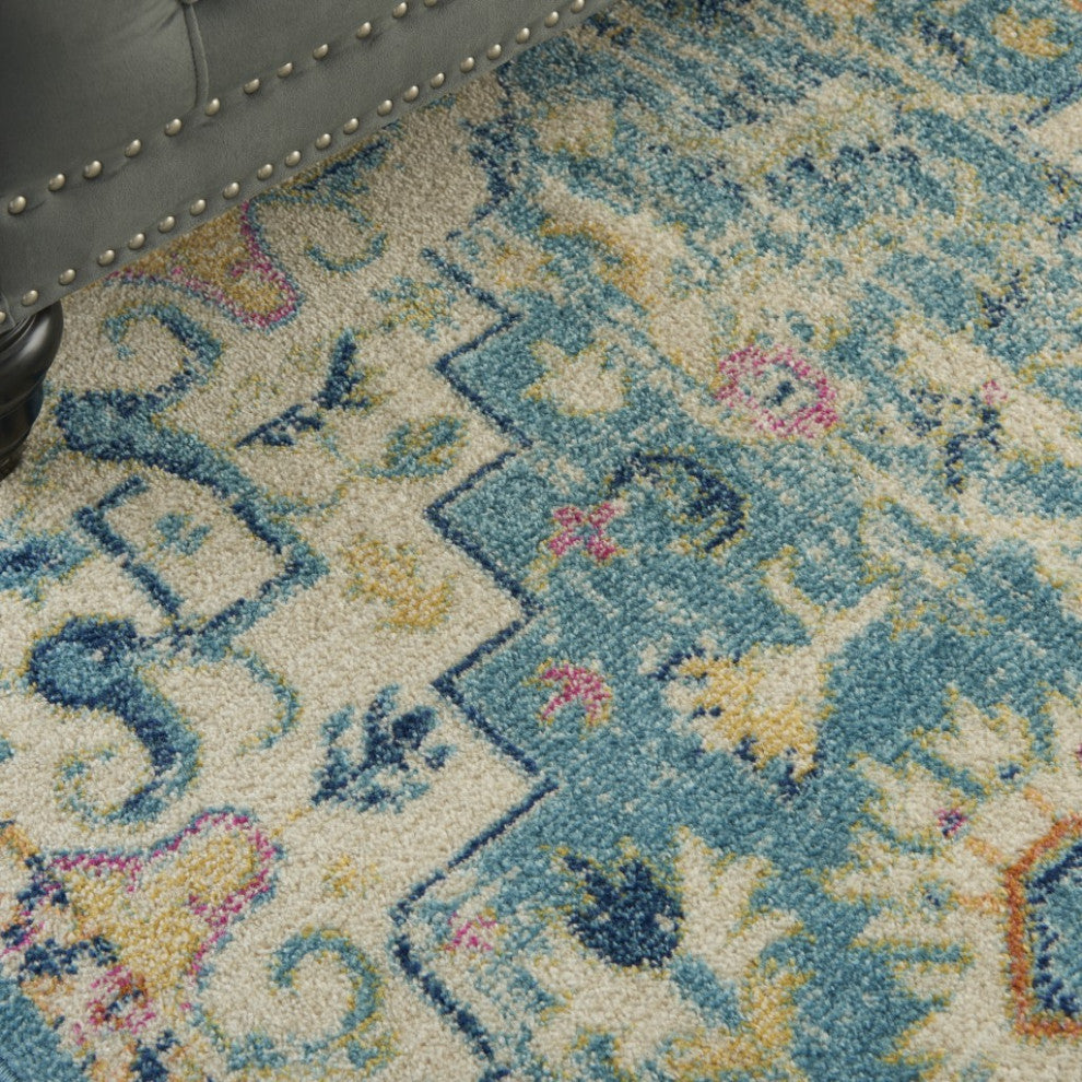 7 x 10 Light Blue and Ivory Distressed Area Rug