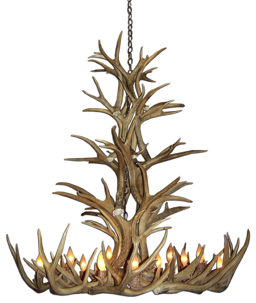 Real Shed Antler Mule Deer Grand Teton Chandelier, Large, No Shades