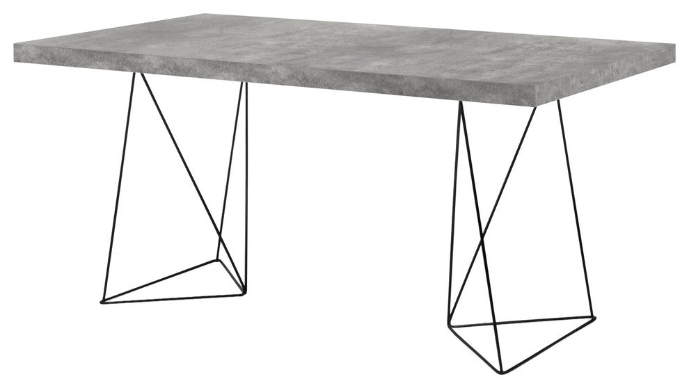 Modern Home Office Wire Leg Desk, Faux Concrete/Black Leg