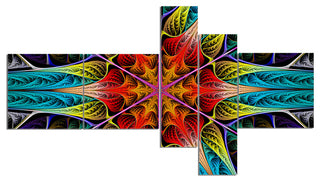 Colorful Fractal Stained Glass, Abstract Canvas Print Art, 60"x32", 5 panels