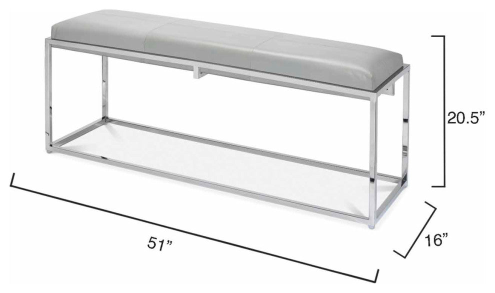 Shelby Leather Bench, Grey