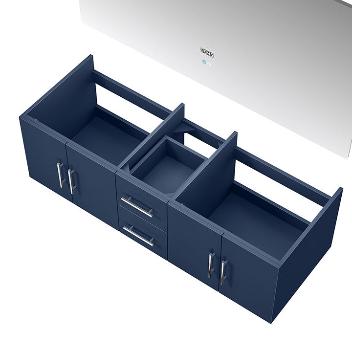 Geneva 60" Vanity, White Carrara Marble Top with 60" LED Mirror, Navy Blue