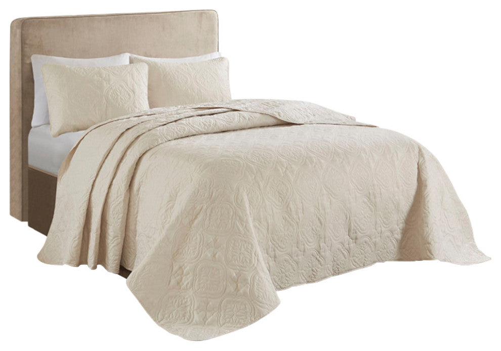 510 Design Oakley Quilted Oversized 3-Piece Bedspread Set, Cream, King/Cal King