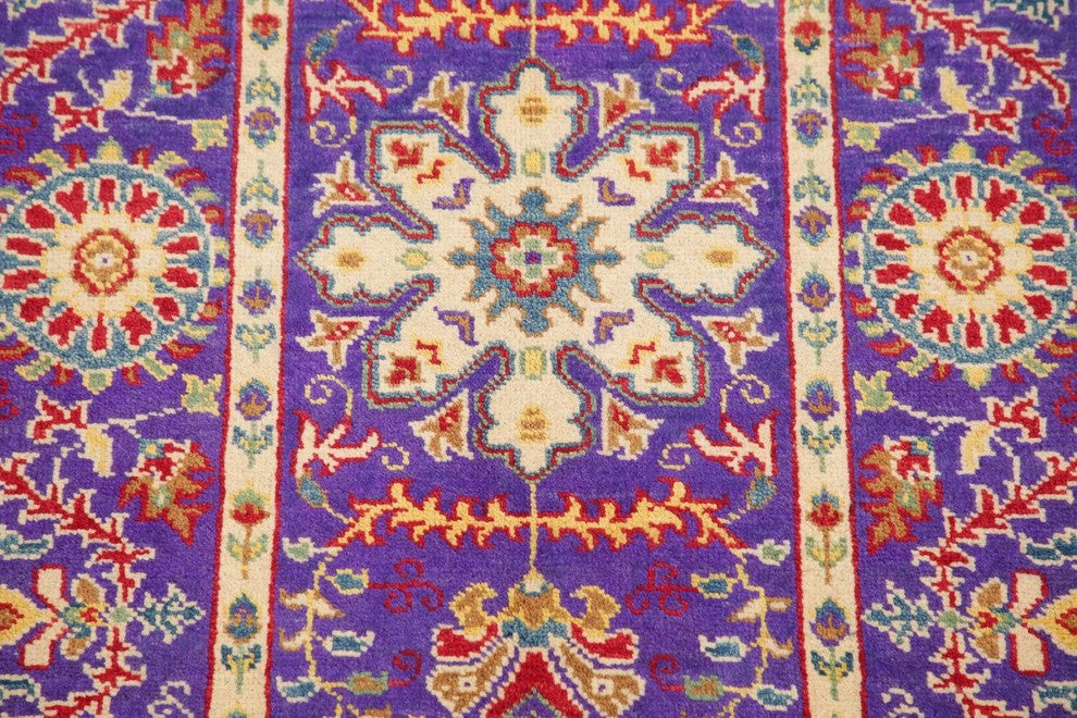 Pakistani Oriental Kazak Wool Hand-Knotted Area Rug, Purple, 3'11"X2'9"