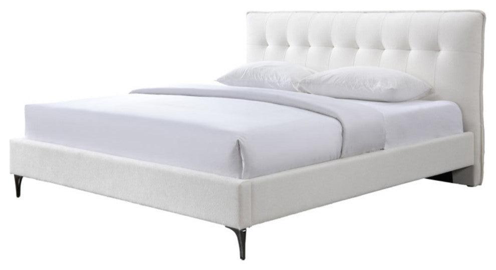 Safavieh Couture Rexsie Tufted Headboard Bed, Ivory/Black, Queen