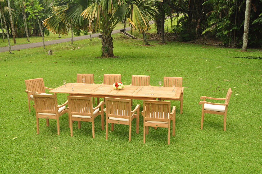 13-Piece Outdoor Teak Dining Set: 117" Rectangle Table, 12 Nain Stacking Chairs