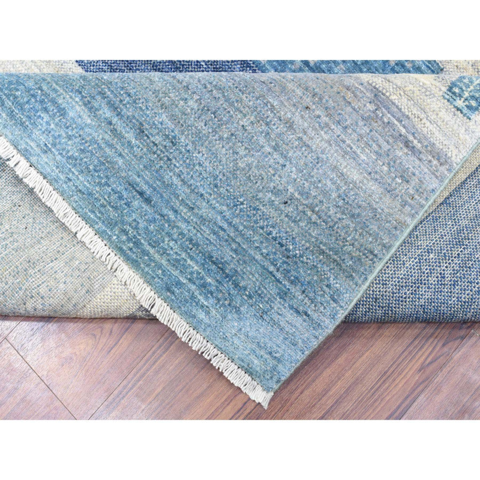 Light Blue Afghan Kashkuli Gabbeh Design Pure Wool Hand Knotted Rug, 9'0"x11'9"