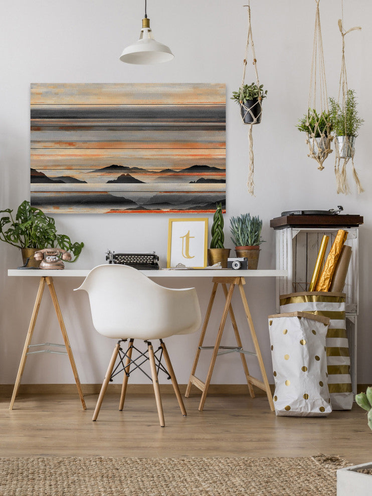 "Desert Mountains" Painting Print on White Wood, 45"x30"