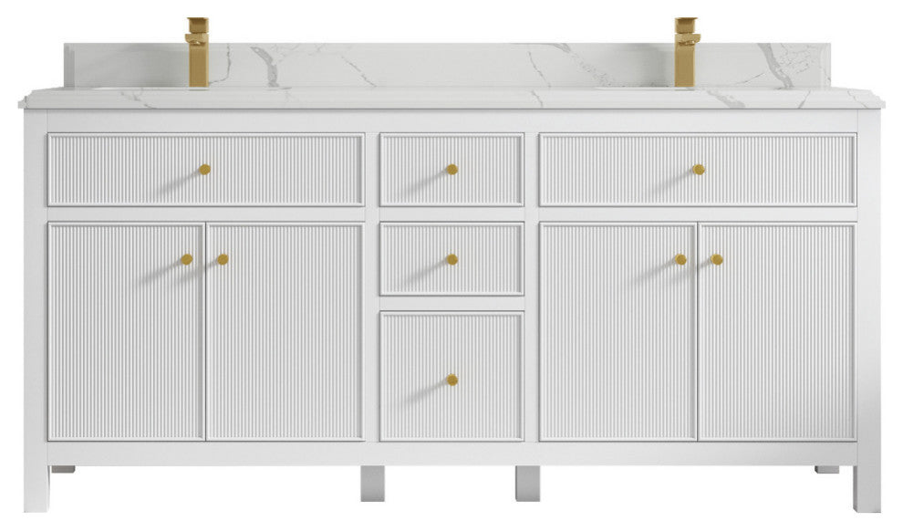 Sonoma 72 Double Sink Reeded Bath Vanity in White 1.5" Calacatta Laza