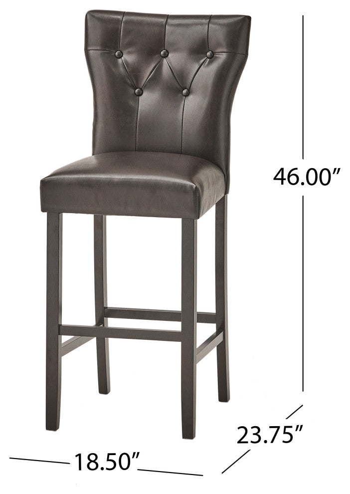 GDF Studio Pierre Brown Leather Barstools, Set of 2, Brown Leather, Bar Height
