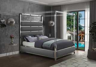 Encore Faux Leather Bed, Gray, Queen